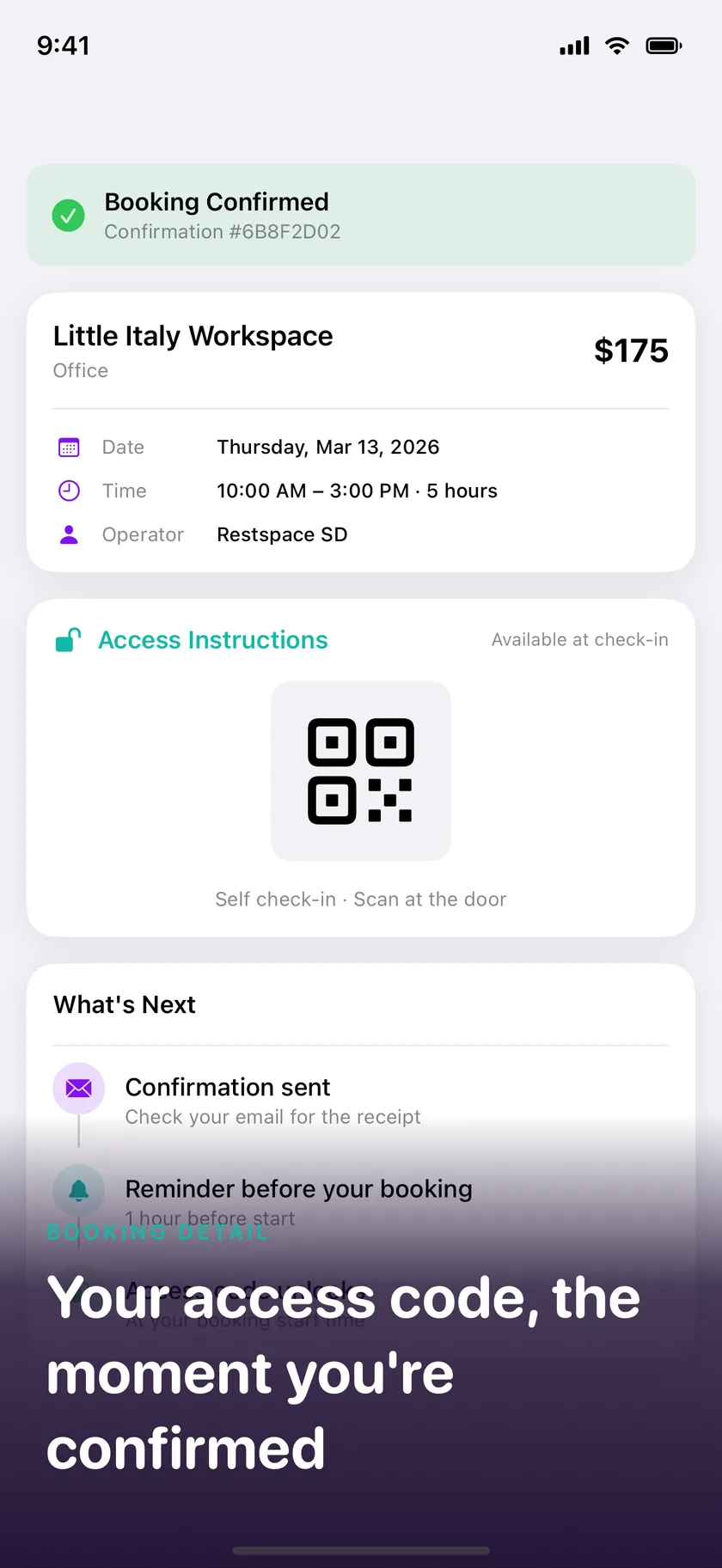 Active booking with QR code