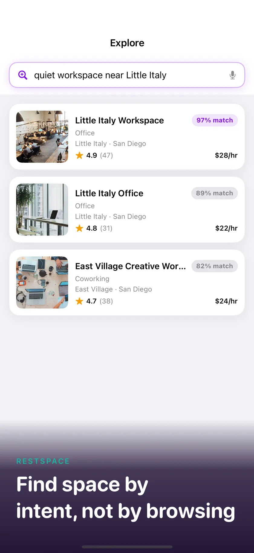 Explore tab with AI search results