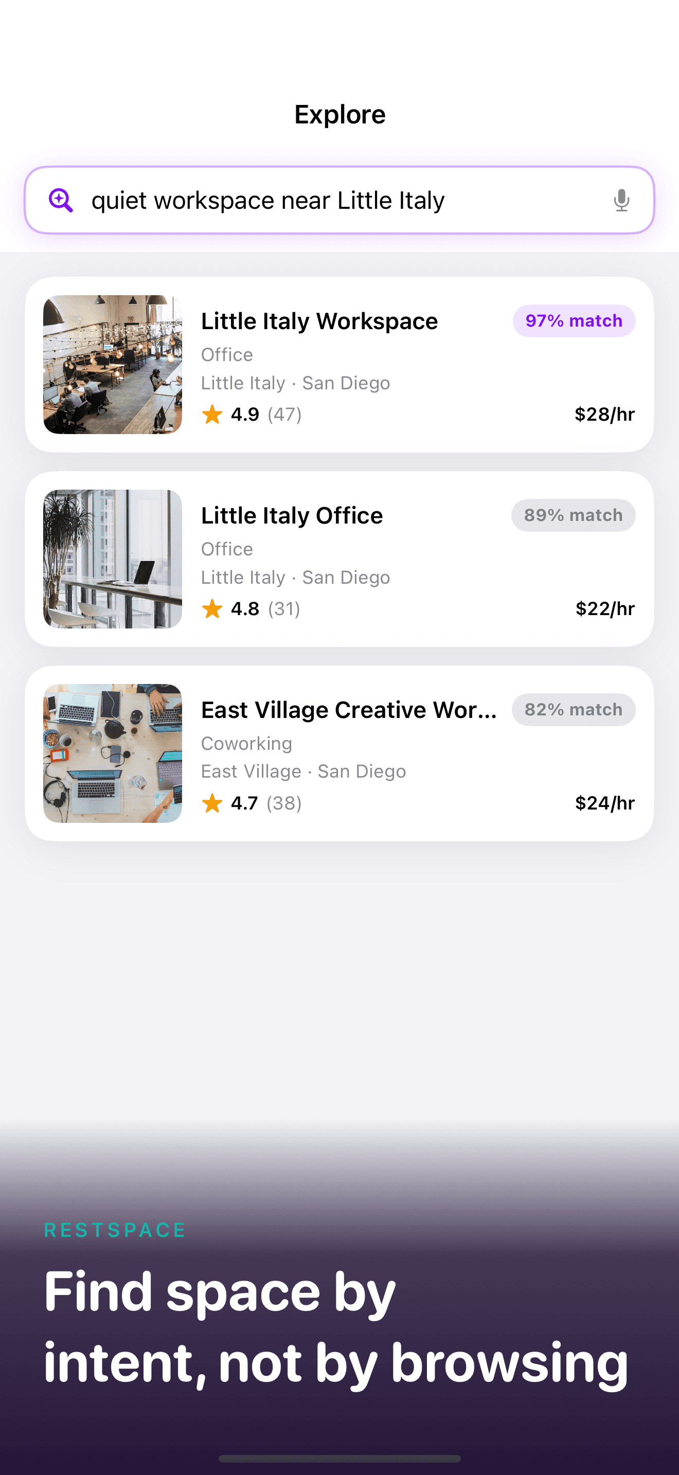 Explore tab with AI search results