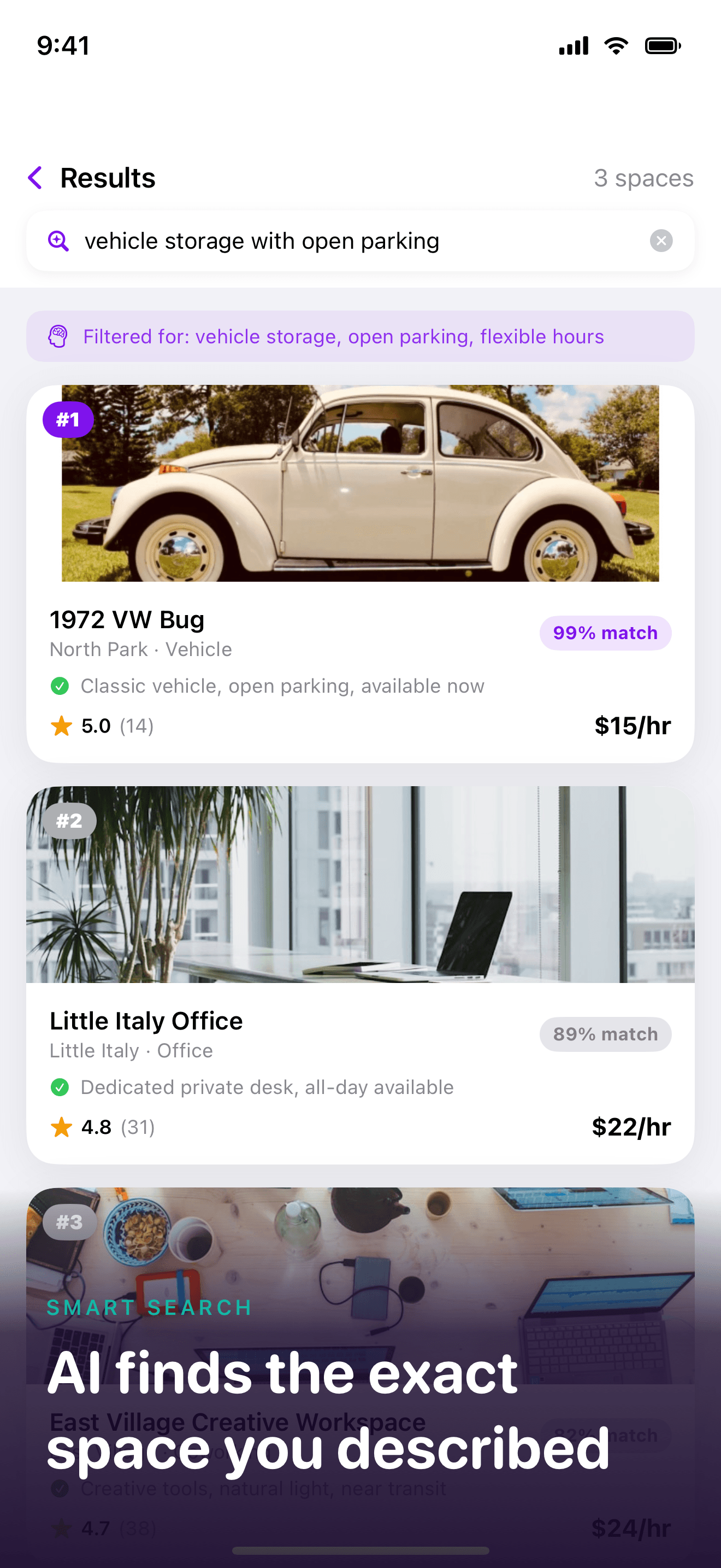 Search results with AI filtering